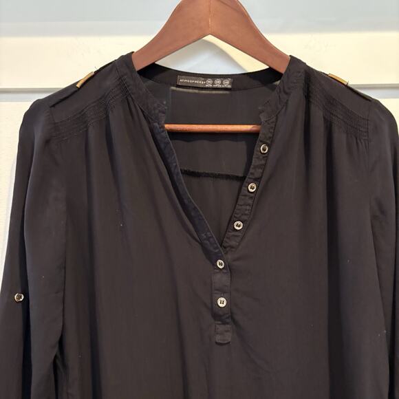 Atmosphere Top Small Black Roll Tab Sleeve Classic Casual Capsule Staple - Picture 3 of 12